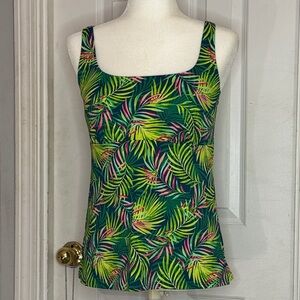 Lands' End Tropical Palm Scoop-Neck Tank Top - Green with Pink Accents